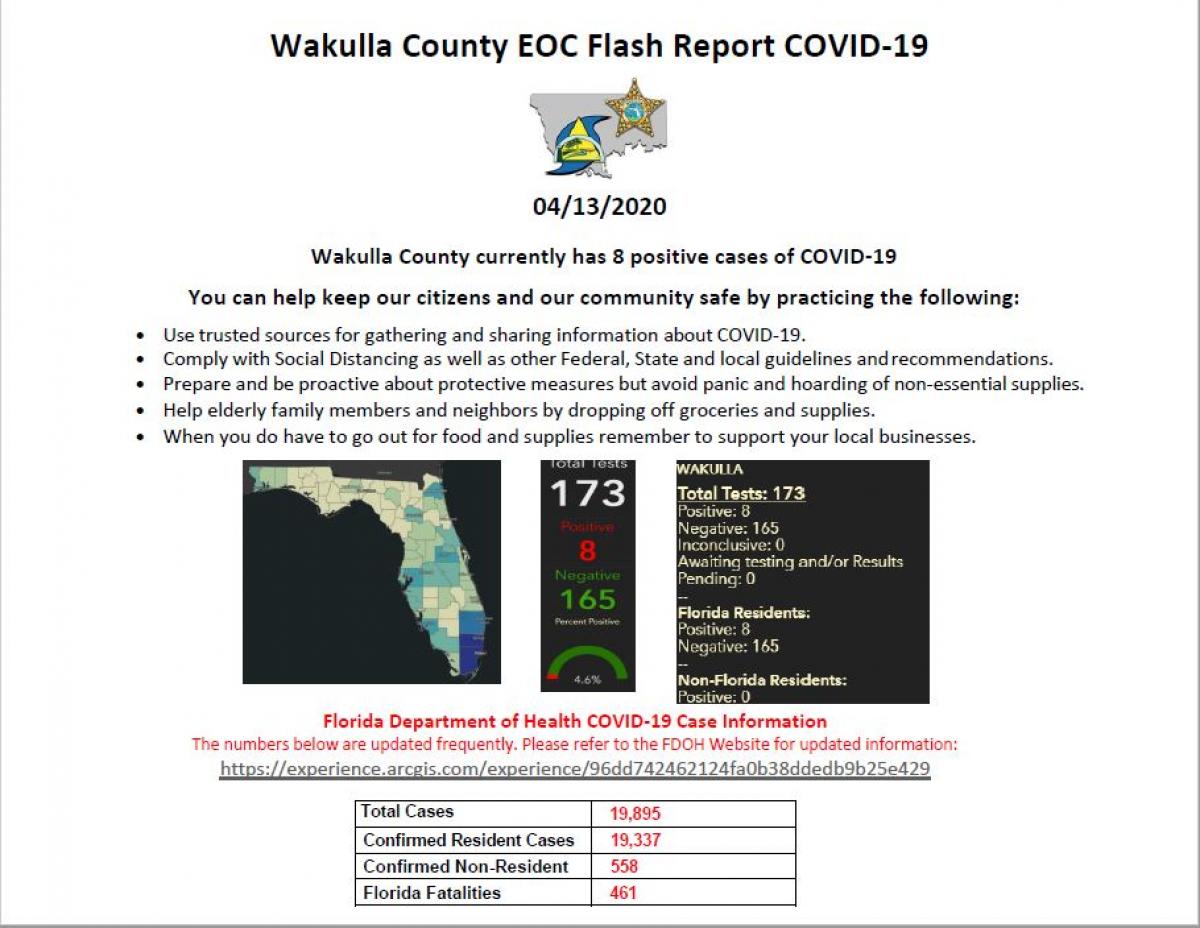 April 13, 2020 Wakulla EOC Covid-19 Flash Report