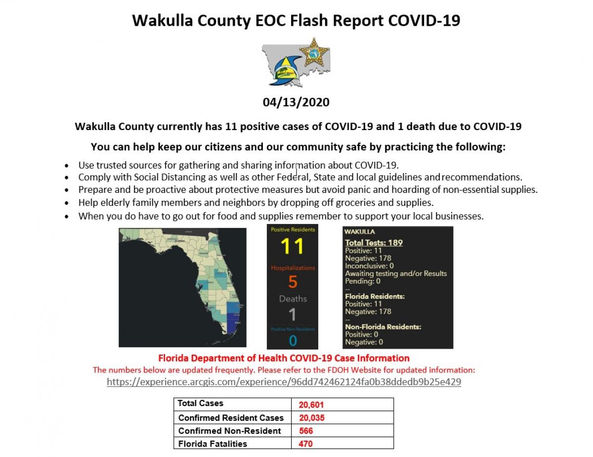 Wakulla EOC April 13th COVID-19 Flash Report