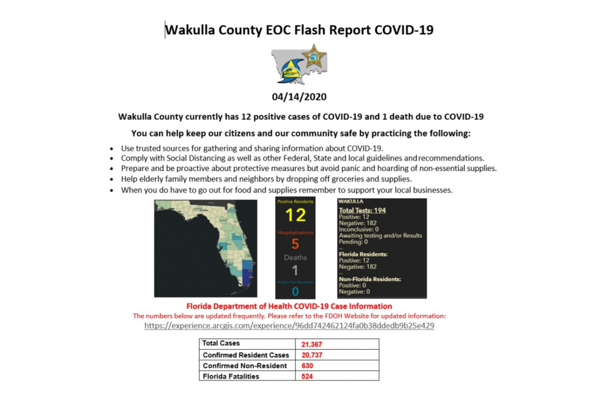 April 14th Wakulla EOC COVID-19 Flash Report